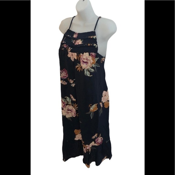 Maurices Navy Floral Swing Shift Dress Ruffle Hem Size L Summer - Picture 2 of 7